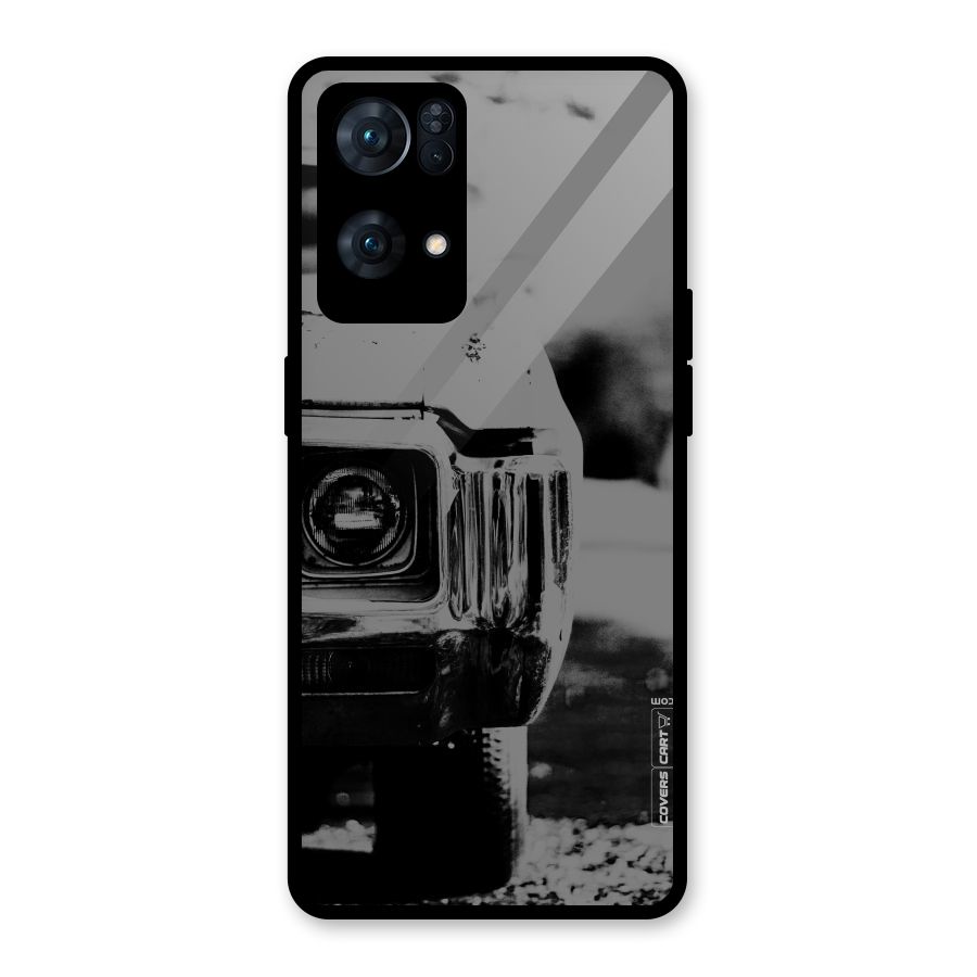 Vintage Car Black and White Glass Back Case for Oppo Reno7 Pro 5G
