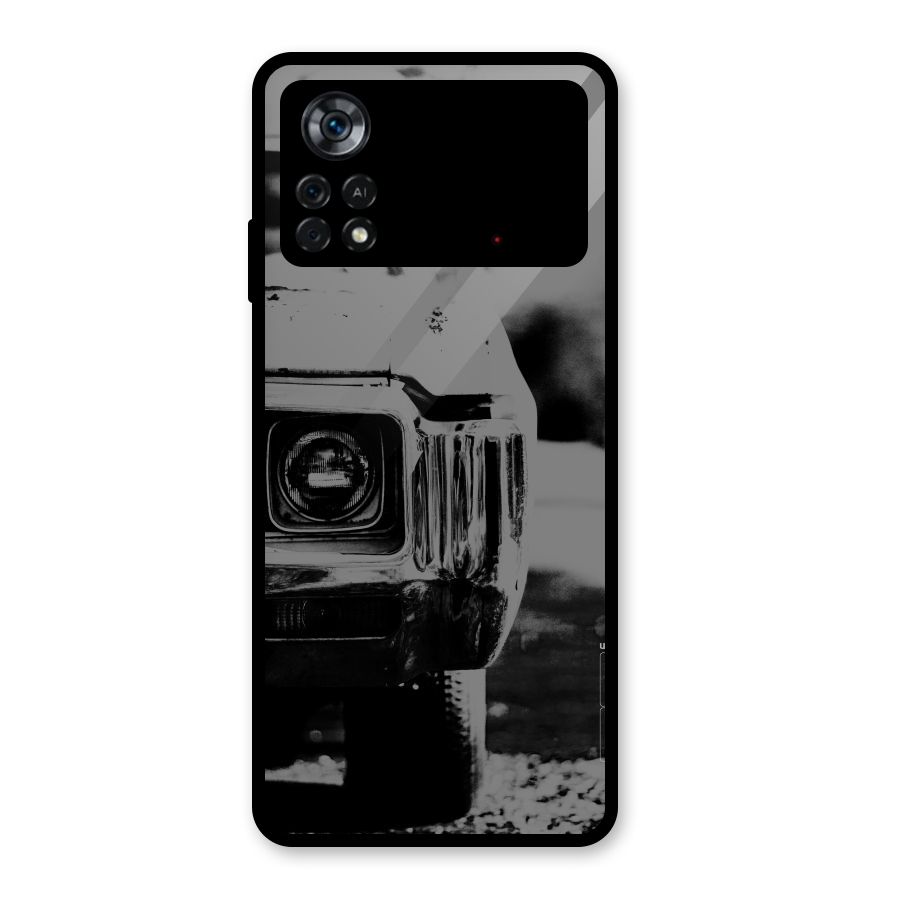Vintage Car Black and White Glass Back Case for Poco X4 Pro 5G
