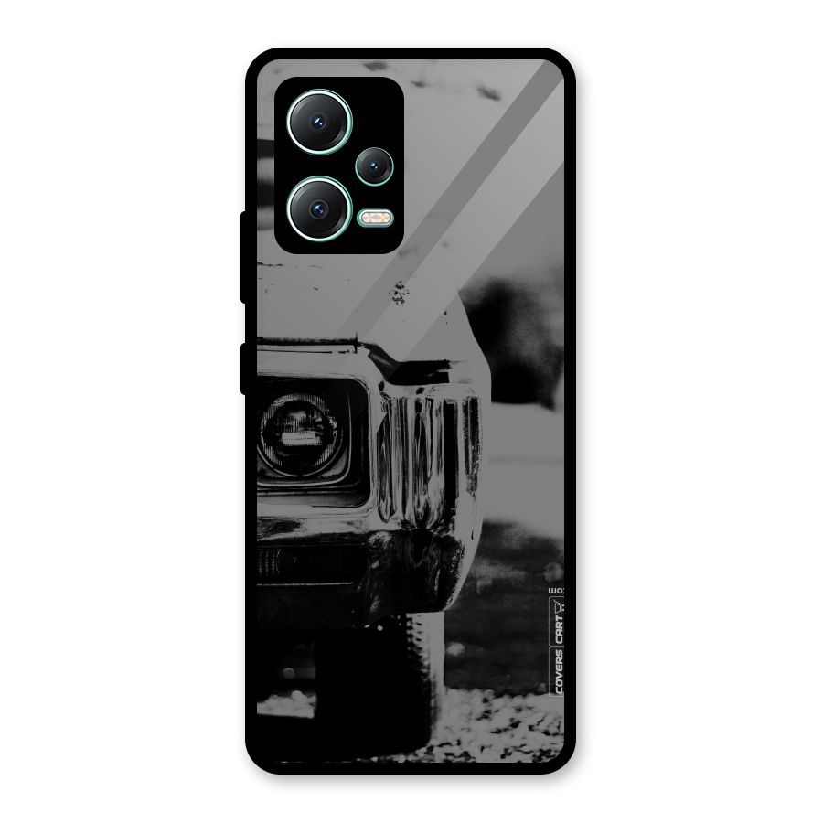 Vintage Car Black and White Glass Back Case for Redmi Note 12 5G