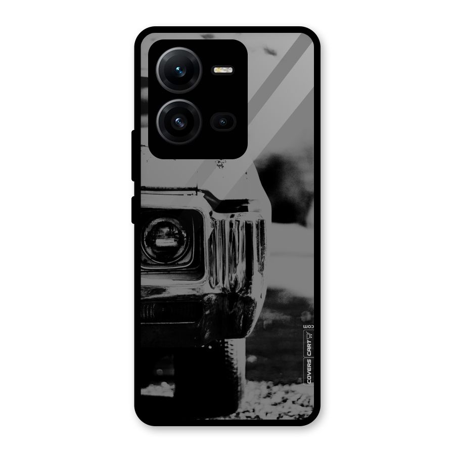 Vintage Car Black and White Glass Back Case for Vivo V25