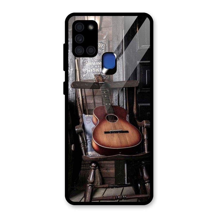Vintage Chair Guitar Glass Back Case for Galaxy A21s