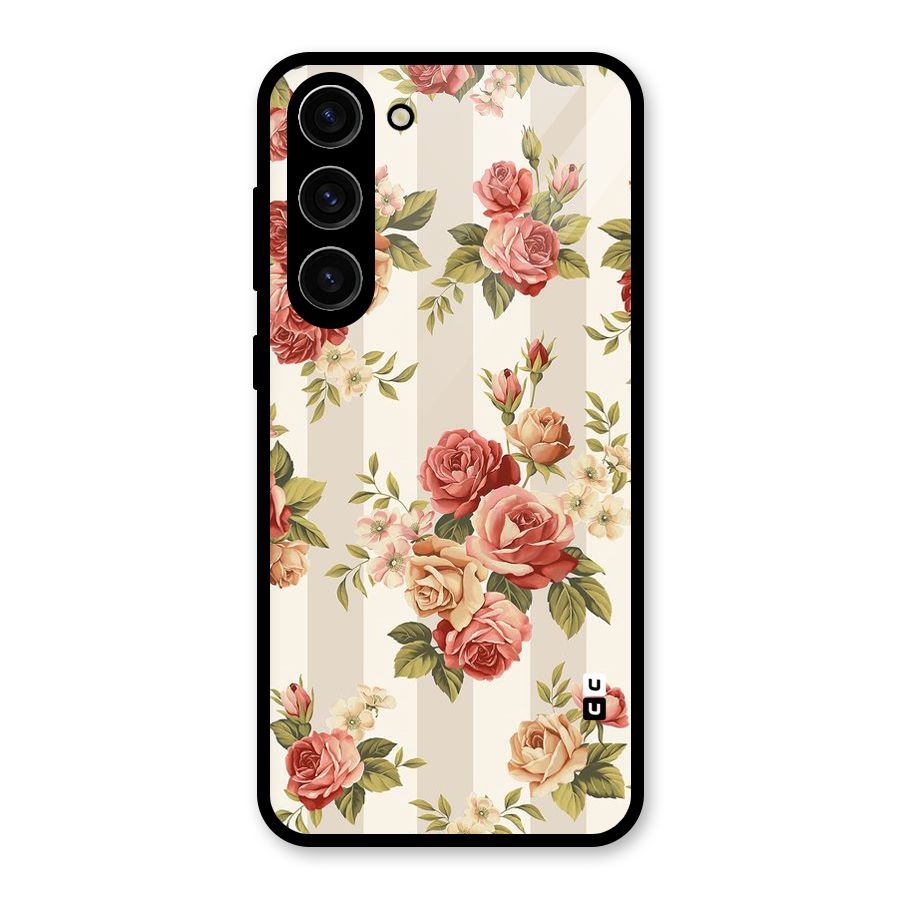 Vintage Color Flowers Glass Back Case for Galaxy S23 Plus