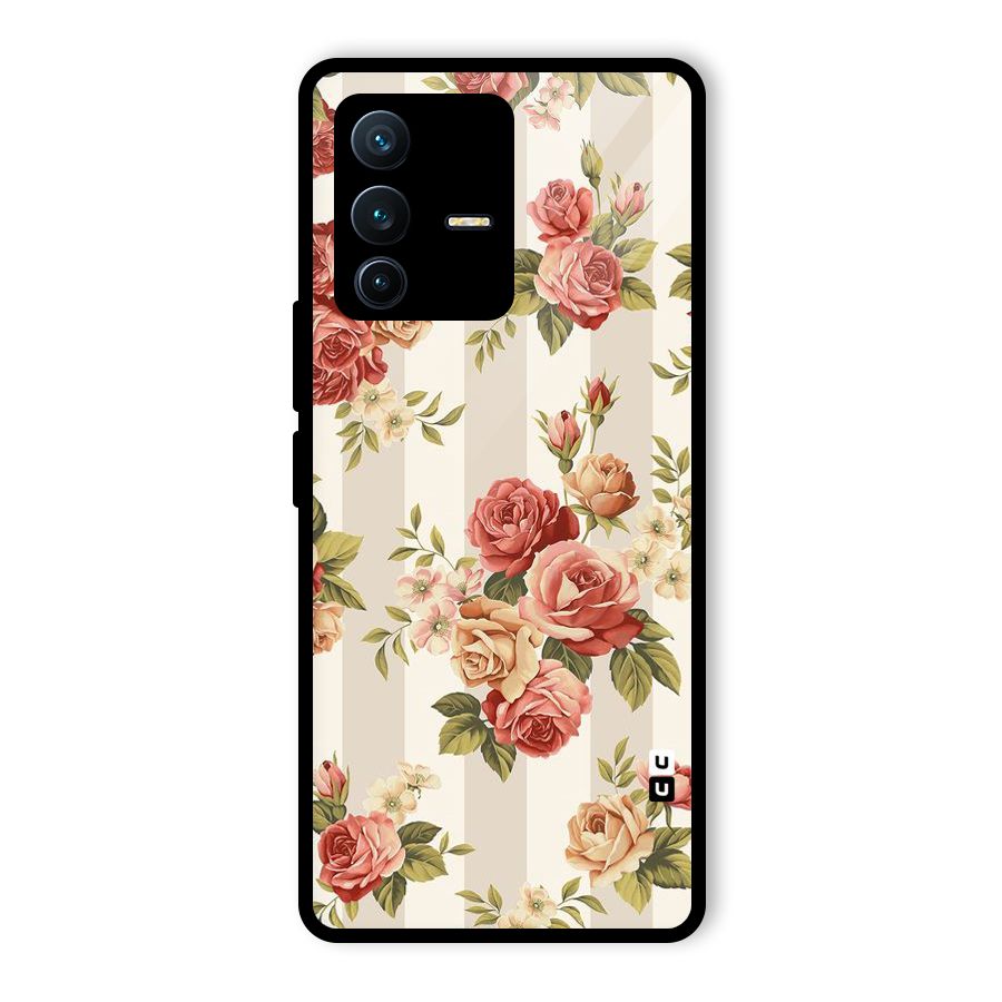 Vintage Color Flowers Glass Back Case for Vivo V23 Pro
