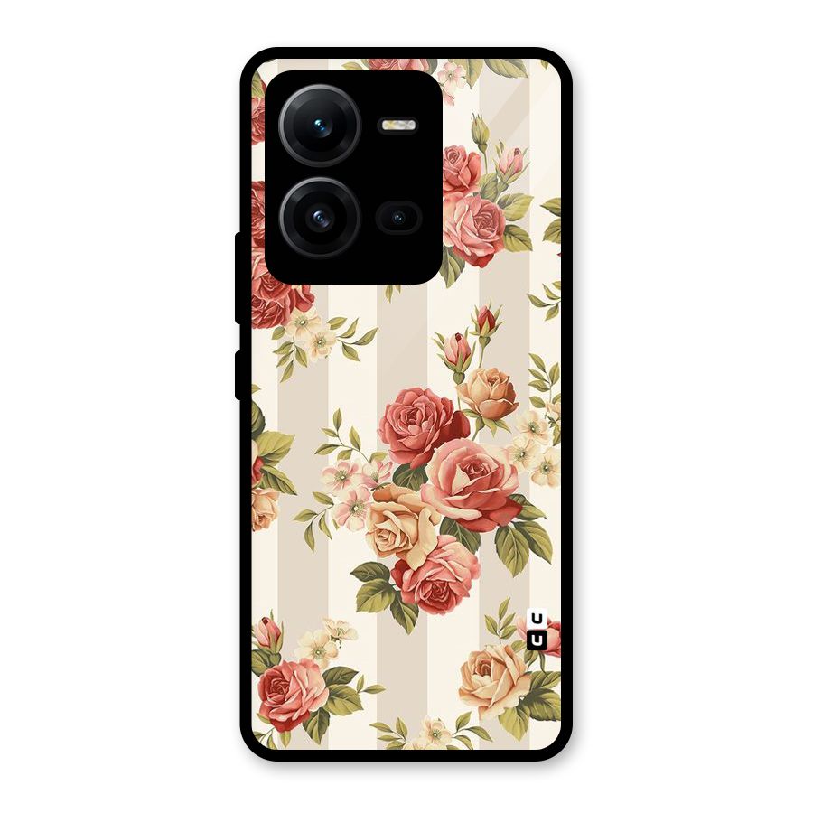 Vintage Color Flowers Glass Back Case for Vivo V25