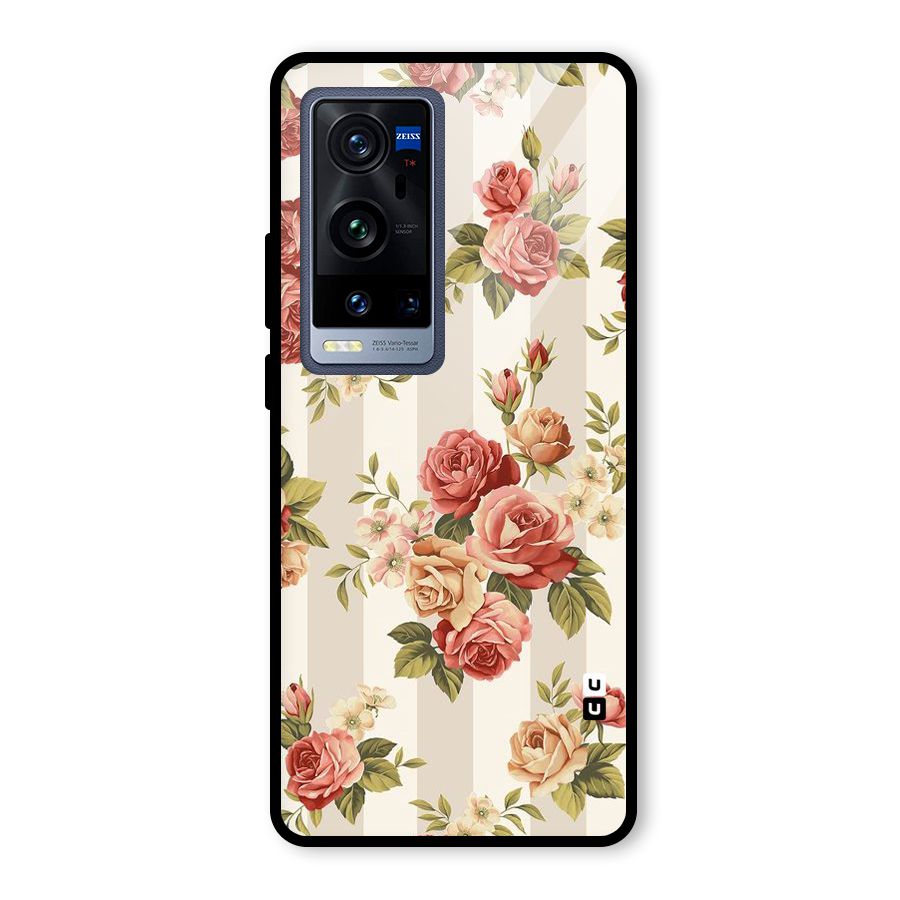 Vintage Color Flowers Glass Back Case for Vivo X60 Pro Plus
