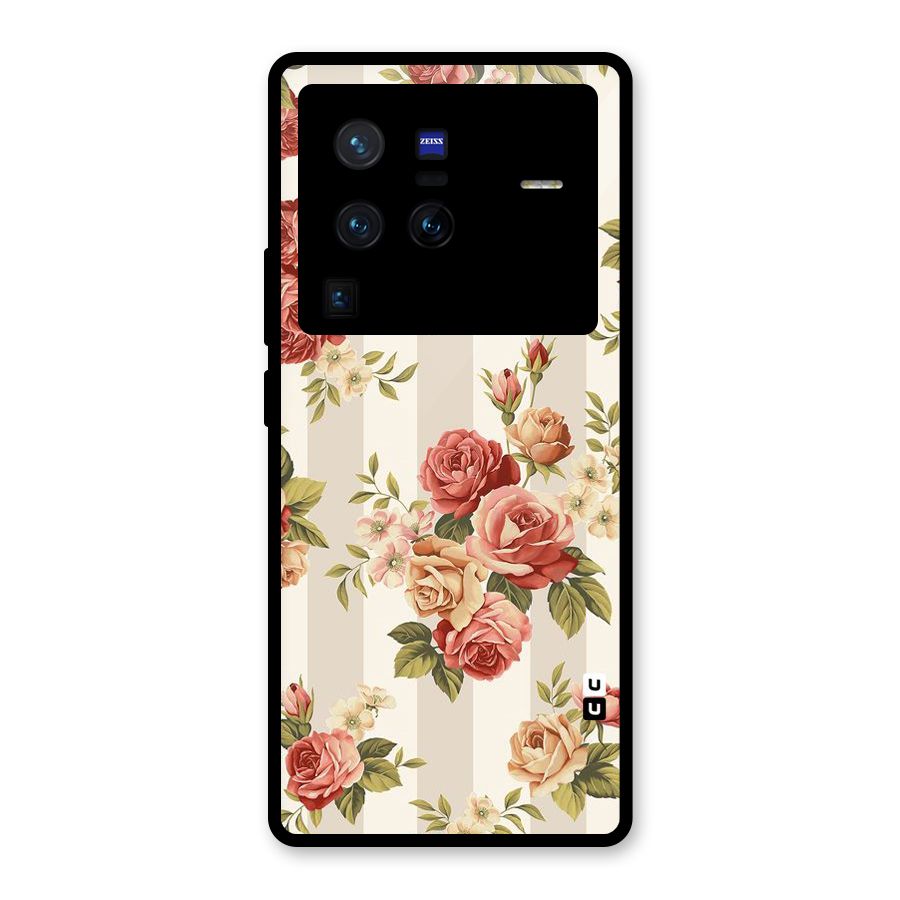 Vintage Color Flowers Glass Back Case for Vivo X80 Pro