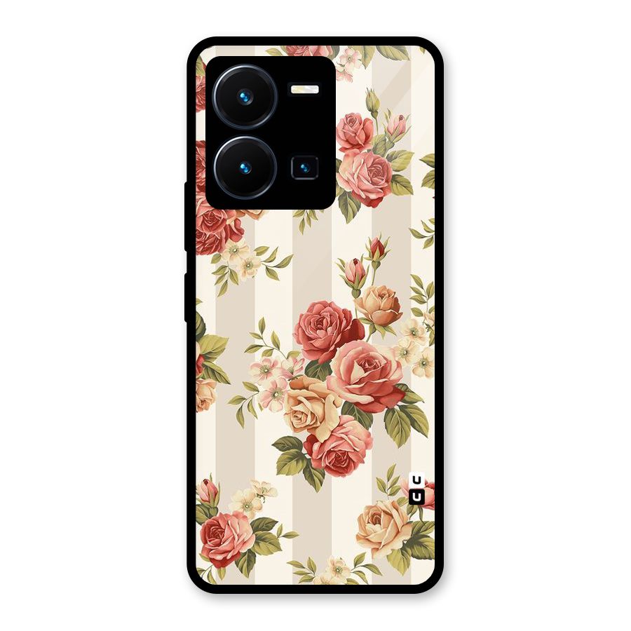Vintage Color Flowers Glass Back Case for Vivo Y35