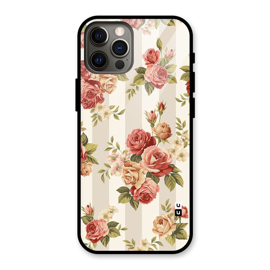 Vintage Color Flowers Glass Back Case for iPhone 12 Pro