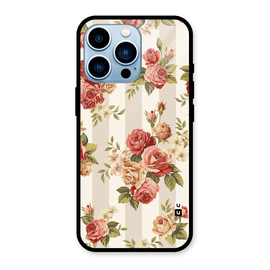 Vintage Color Flowers Glass Back Case for iPhone 13 Pro