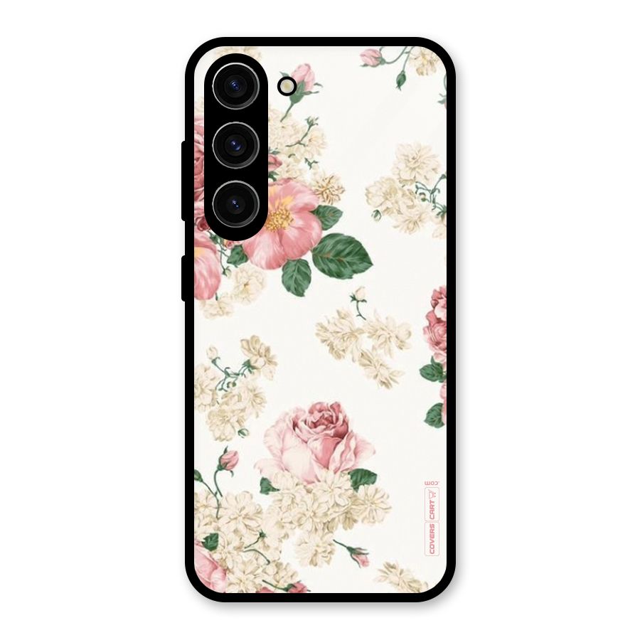 Vintage Floral Pattern Glass Back Case for Galaxy S23