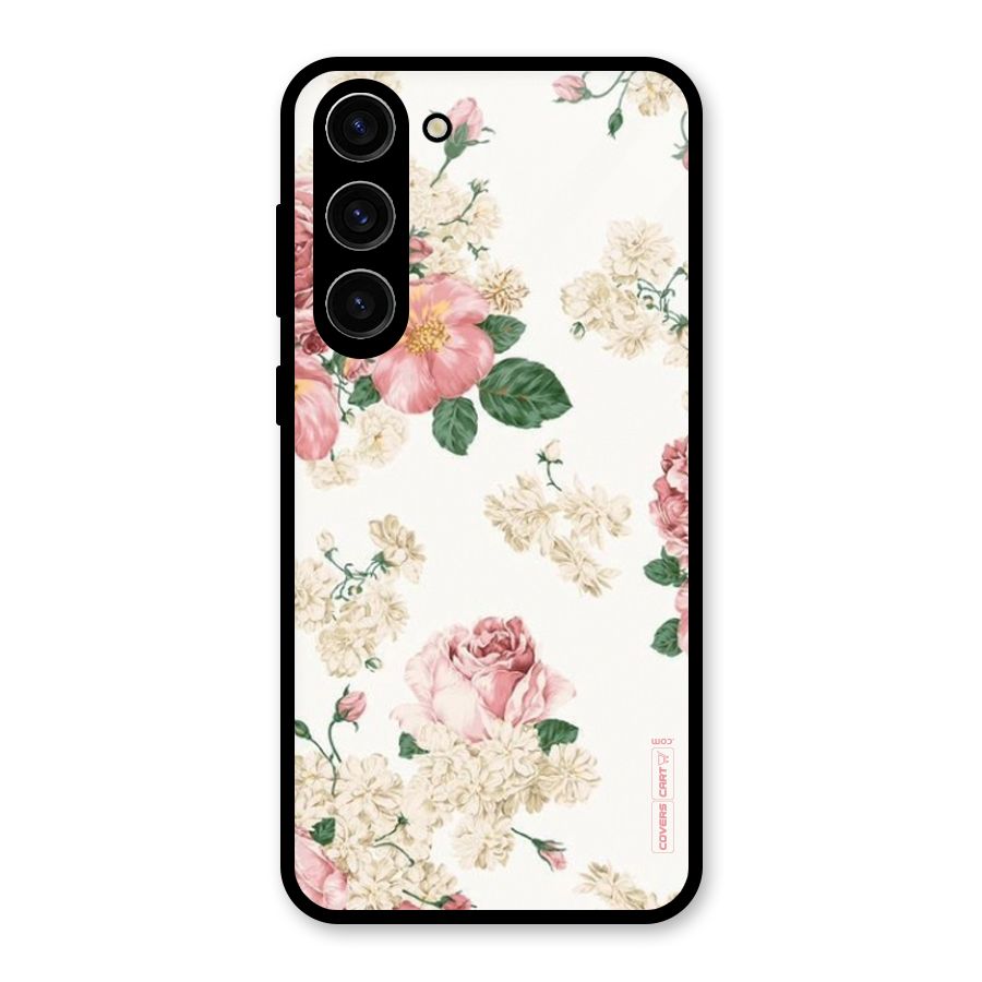 Vintage Floral Pattern Glass Back Case for Galaxy S23 Plus