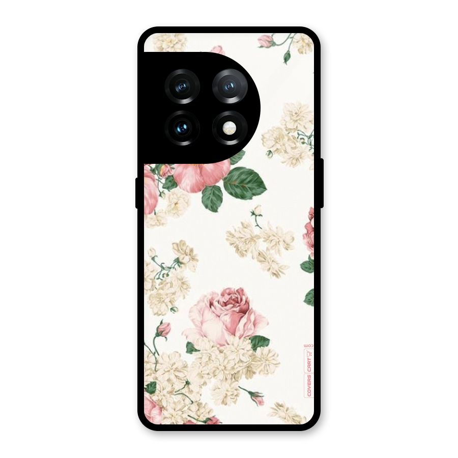 Vintage Floral Pattern Glass Back Case for OnePlus 11