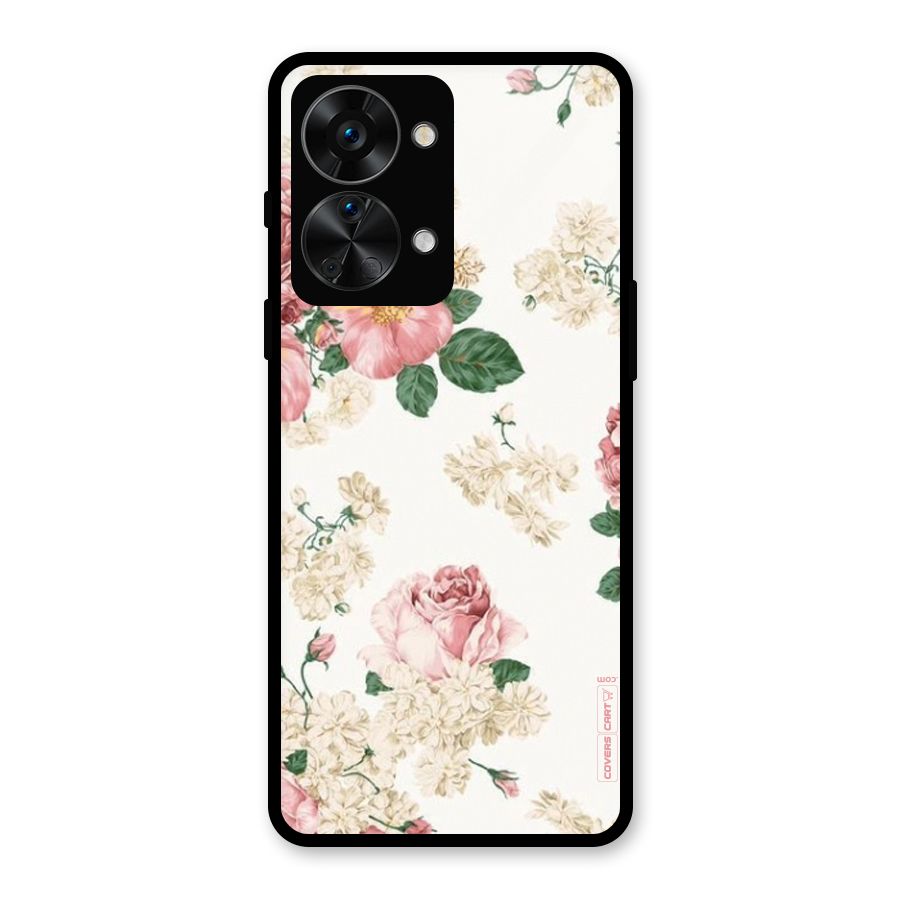 Vintage Floral Pattern Glass Back Case for OnePlus Nord 2T