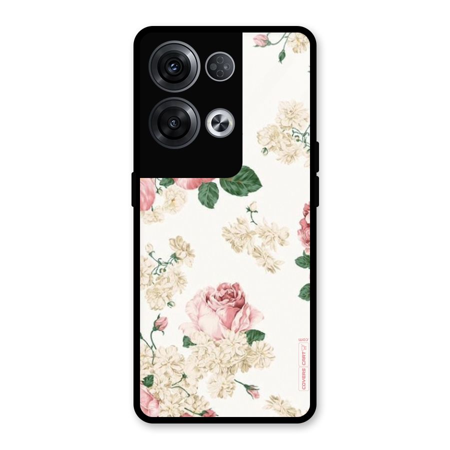 Vintage Floral Pattern Glass Back Case for Oppo Reno8 Pro 5G