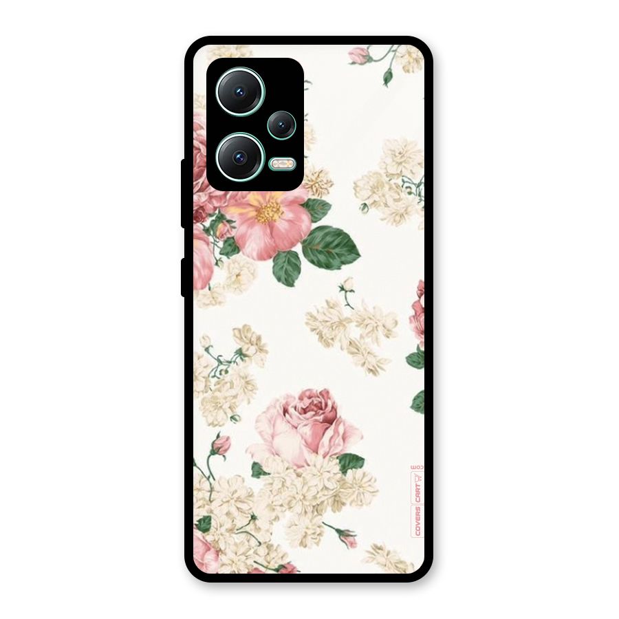 Vintage Floral Pattern Glass Back Case for Redmi Note 12 5G