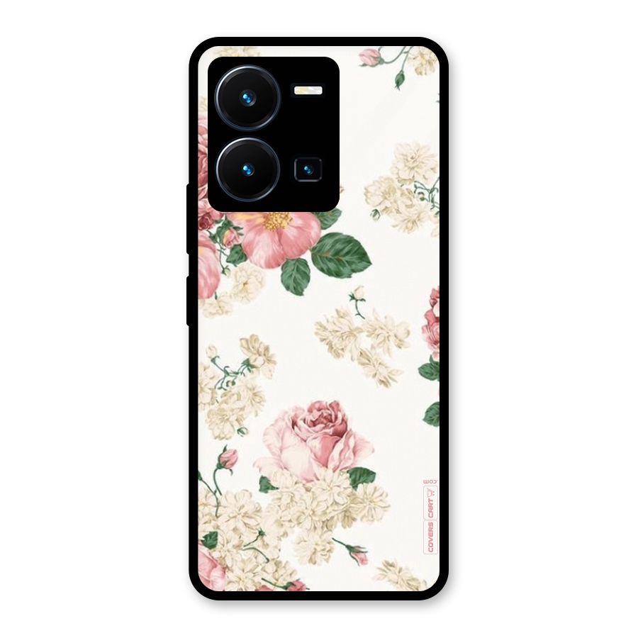 Vintage Floral Pattern Glass Back Case for Vivo Y35