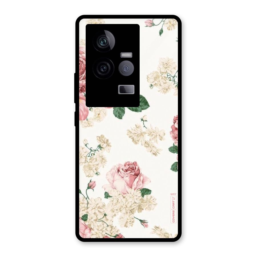 Vintage Floral Pattern Glass Back Case for Vivo iQOO 11 5G
