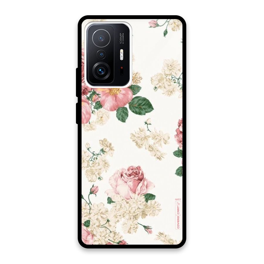 Vintage Floral Pattern Glass Back Case for Xiaomi 11T Pro