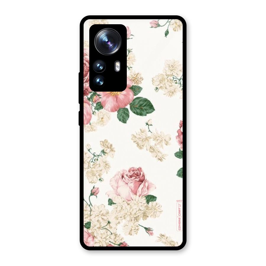 Vintage Floral Pattern Glass Back Case for Xiaomi 12 Pro