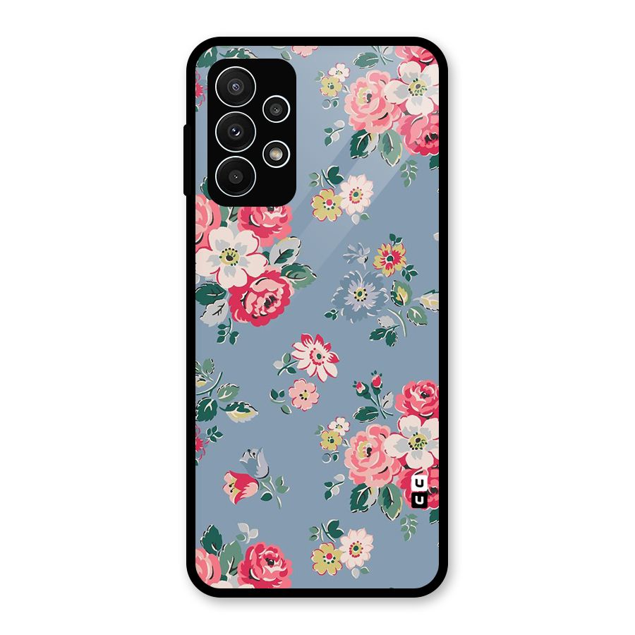 Vintage Flower Pattern Glass Back Case for Galaxy A23
