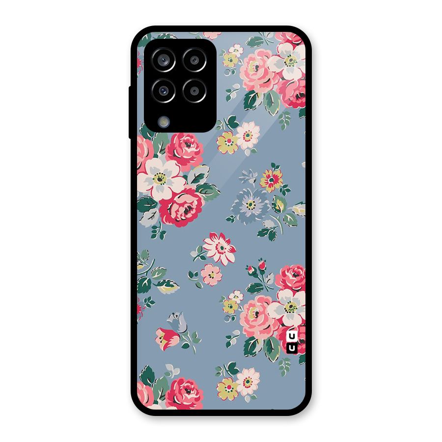 Vintage Flower Pattern Glass Back Case for Galaxy M33