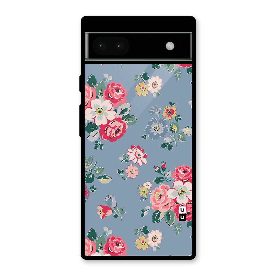 Vintage Flower Pattern Glass Back Case for Google Pixel 6a