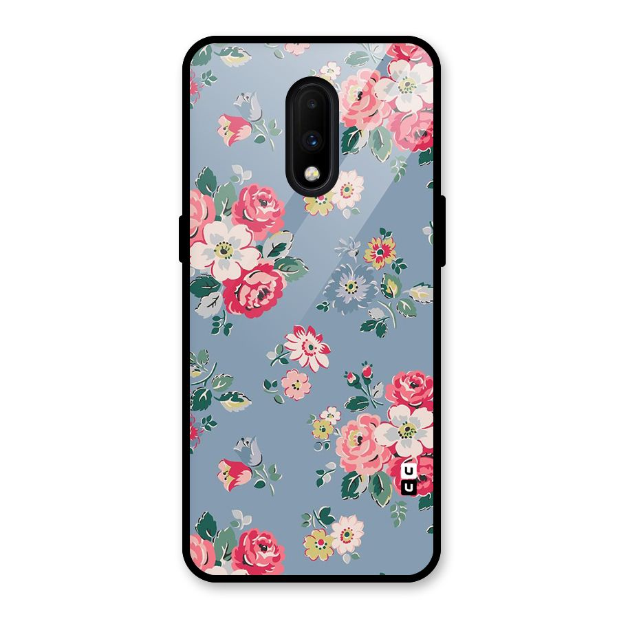 Vintage Flower Pattern Glass Back Case for OnePlus 7