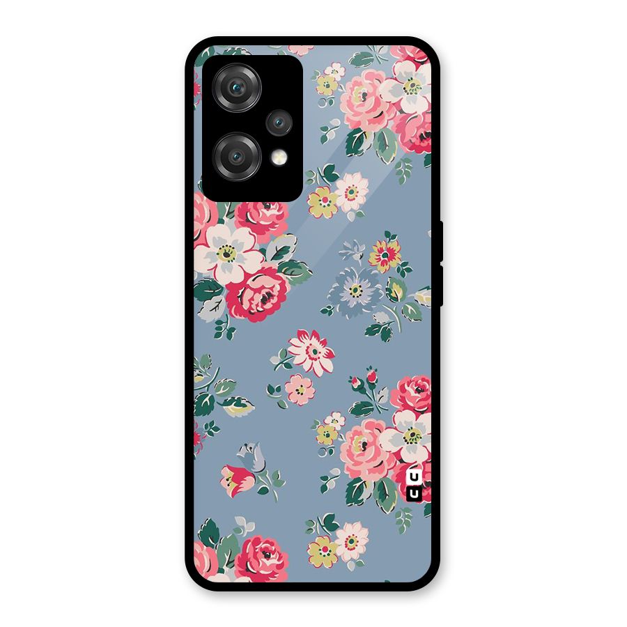 Vintage Flower Pattern Glass Back Case for OnePlus Nord CE 2 Lite 5G