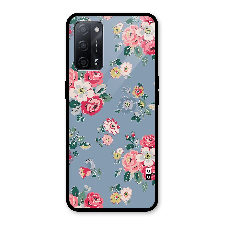 Vintage Flower Pattern Glass Back Case for Oppo A53s 5G