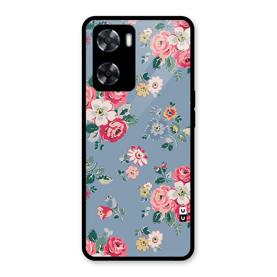 Vintage Flower Pattern Glass Back Case for Oppo A57 2022