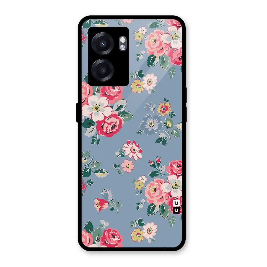 Vintage Flower Pattern Glass Back Case for Oppo K10 (5G)