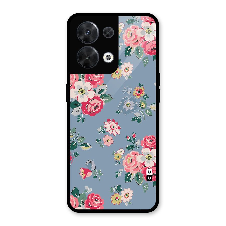 Vintage Flower Pattern Glass Back Case for Oppo Reno8 5G