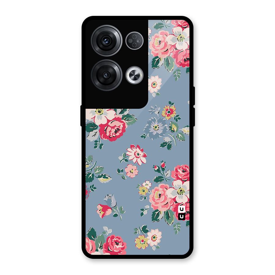 Vintage Flower Pattern Glass Back Case for Oppo Reno8 Pro 5G