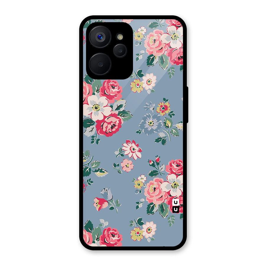 Vintage Flower Pattern Glass Back Case for Realme 9i 5G