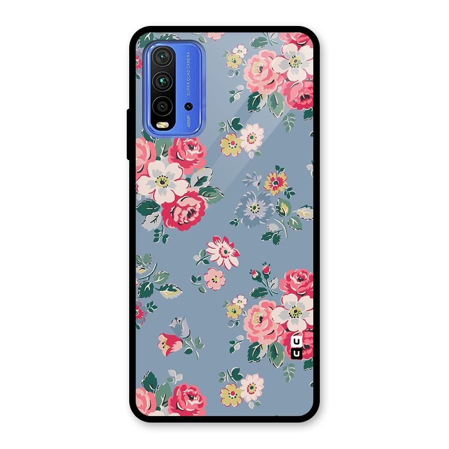 Vintage Flower Pattern Glass Back Case for Redmi 9 Power
