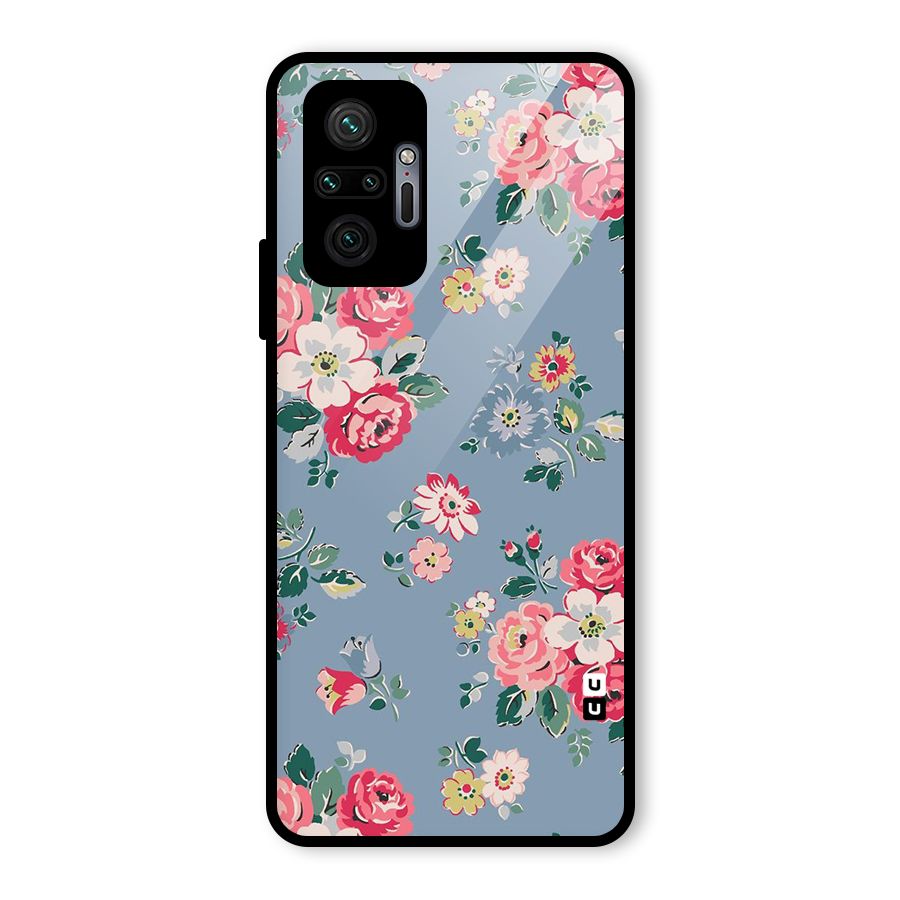 Vintage Flower Pattern Glass Back Case for Redmi Note 10 Pro