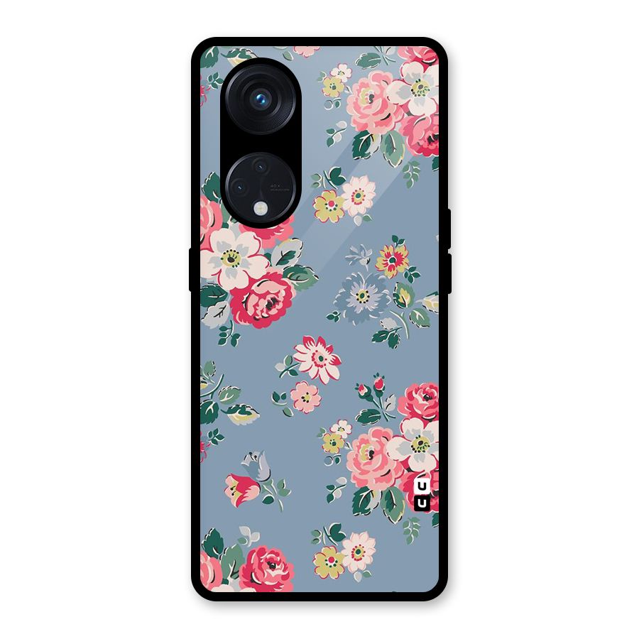 Vintage Flower Pattern Glass Back Case for Reno8 T 5G