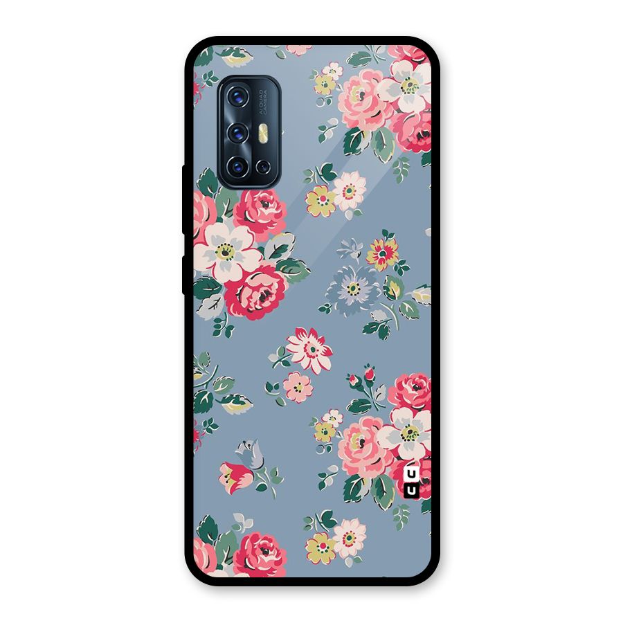 Vintage Flower Pattern Glass Back Case for Vivo V17