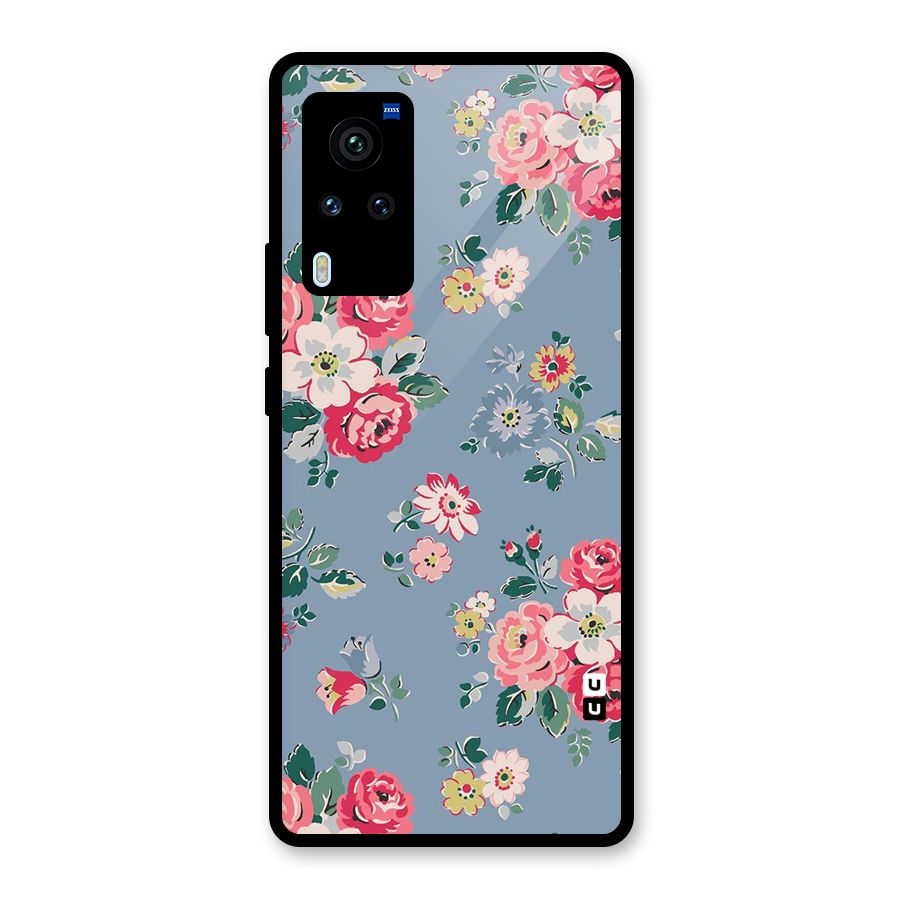 Vintage Flower Pattern Glass Back Case for Vivo X60 Pro