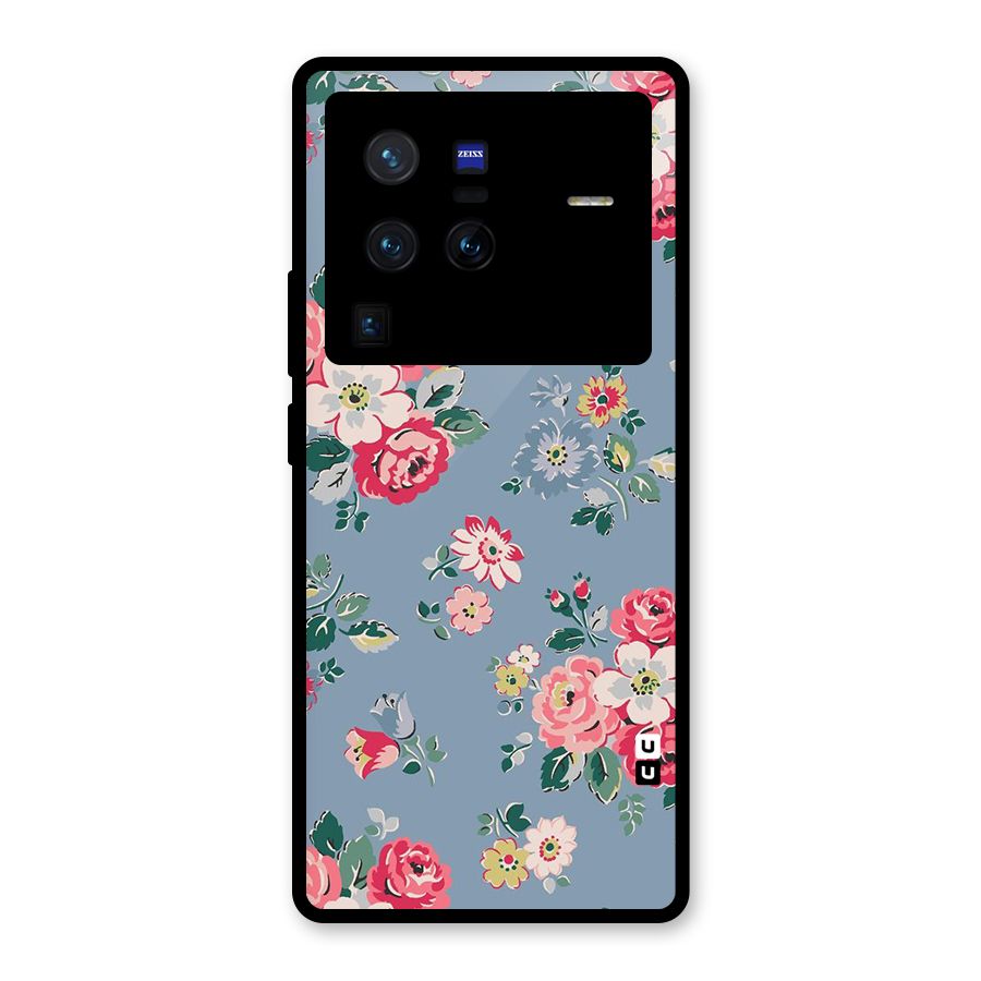 Vintage Flower Pattern Glass Back Case for Vivo X80 Pro