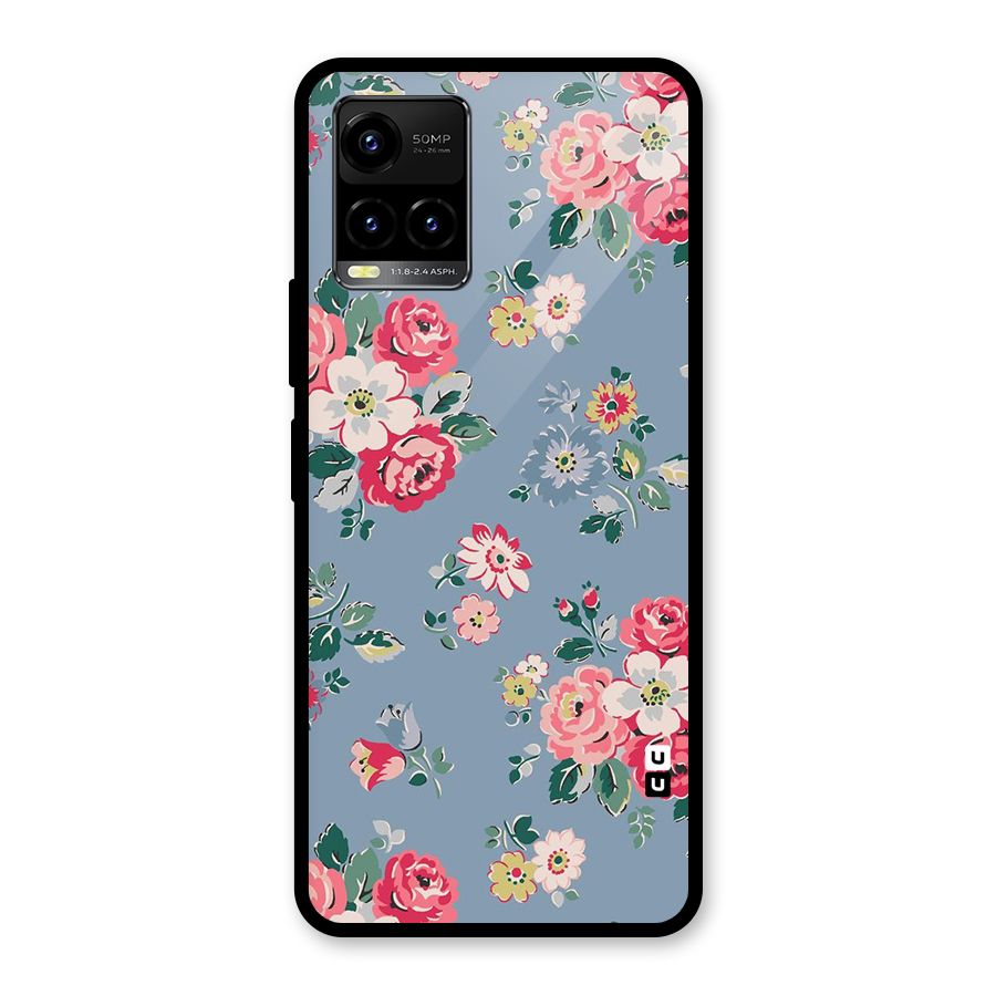 Vintage Flower Pattern Glass Back Case for Vivo Y21T