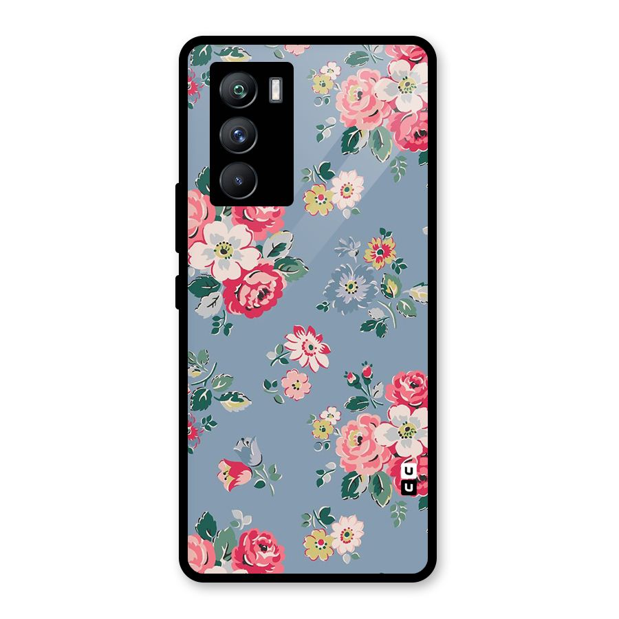 Vintage Flower Pattern Glass Back Case for Vivo iQOO 9 SE