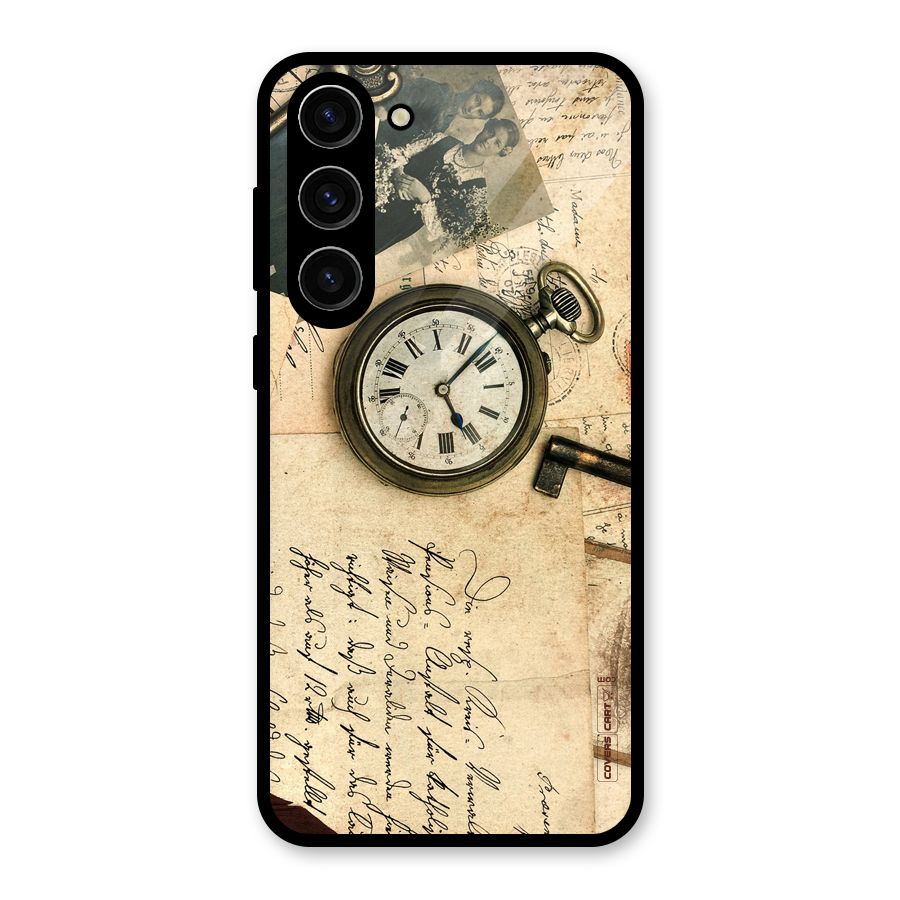 Vintage Key And Compass Glass Back Case for Galaxy S23 Plus