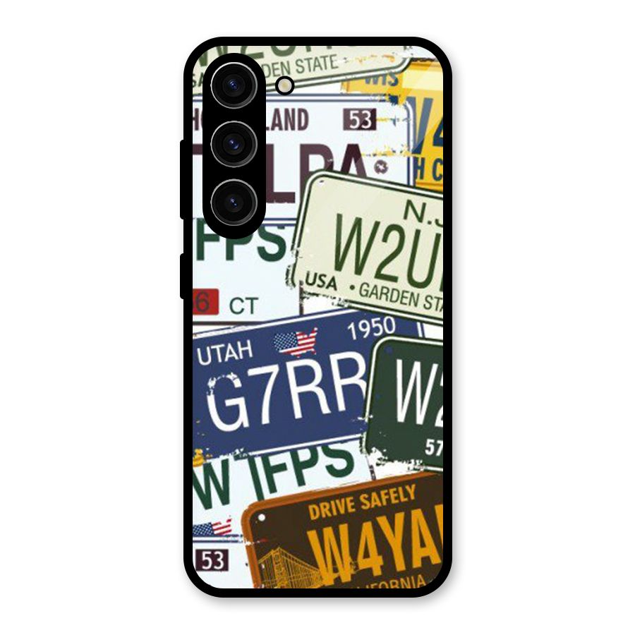 Vintage License Plates Glass Back Case for Galaxy S23