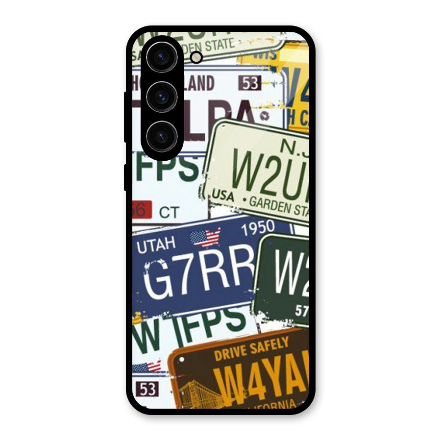 Vintage License Plates Glass Back Case for Galaxy S23 Plus