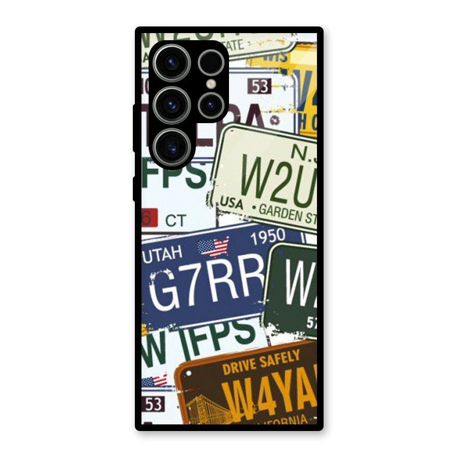 Vintage License Plates Glass Back Case for Galaxy S23 Ultra