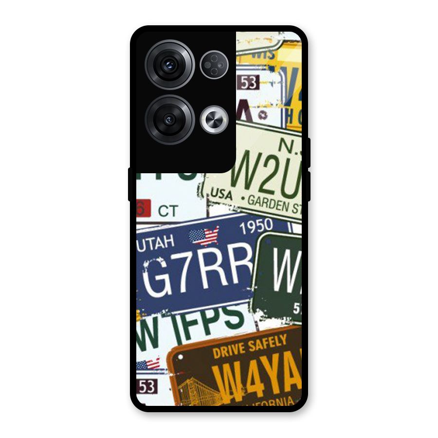 Vintage License Plates Glass Back Case for Oppo Reno8 Pro 5G