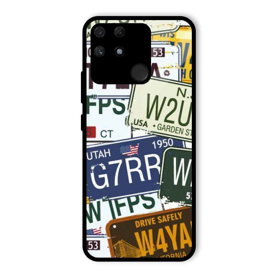 Vintage License Plates Glass Back Case for Realme Narzo 50A