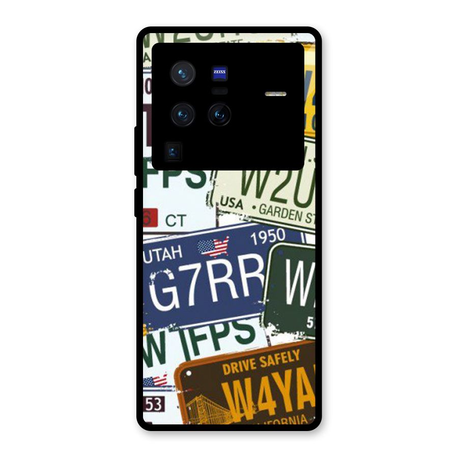 Vintage License Plates Glass Back Case for Vivo X80 Pro
