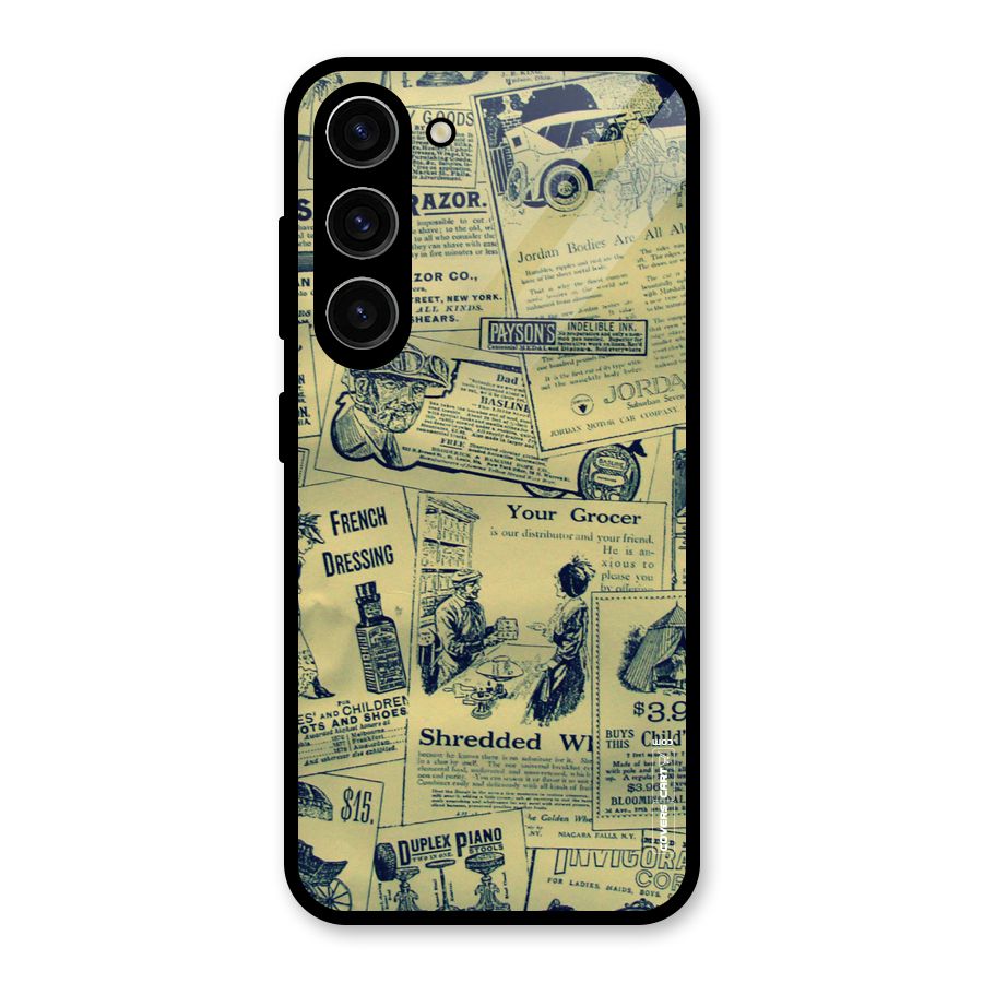 Vintage Newspaper Cutouts Glass Back Case for Galaxy S23